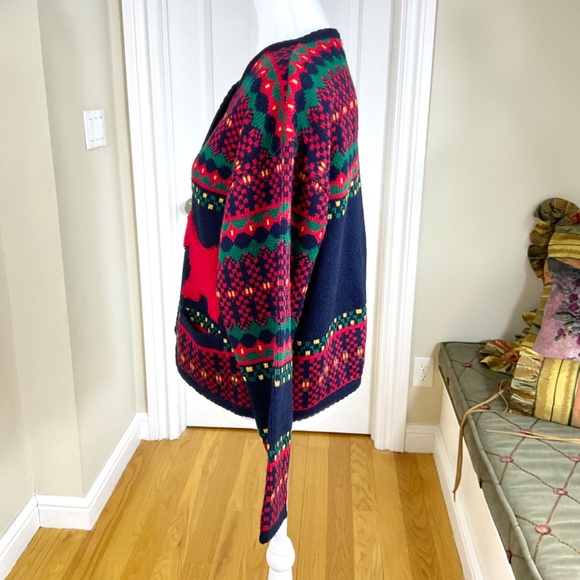 Tally-Ho Cardigan Sweater Dog Fair Isle Navy Multi (~XL, 42”Bust) - Picture 2 of 7